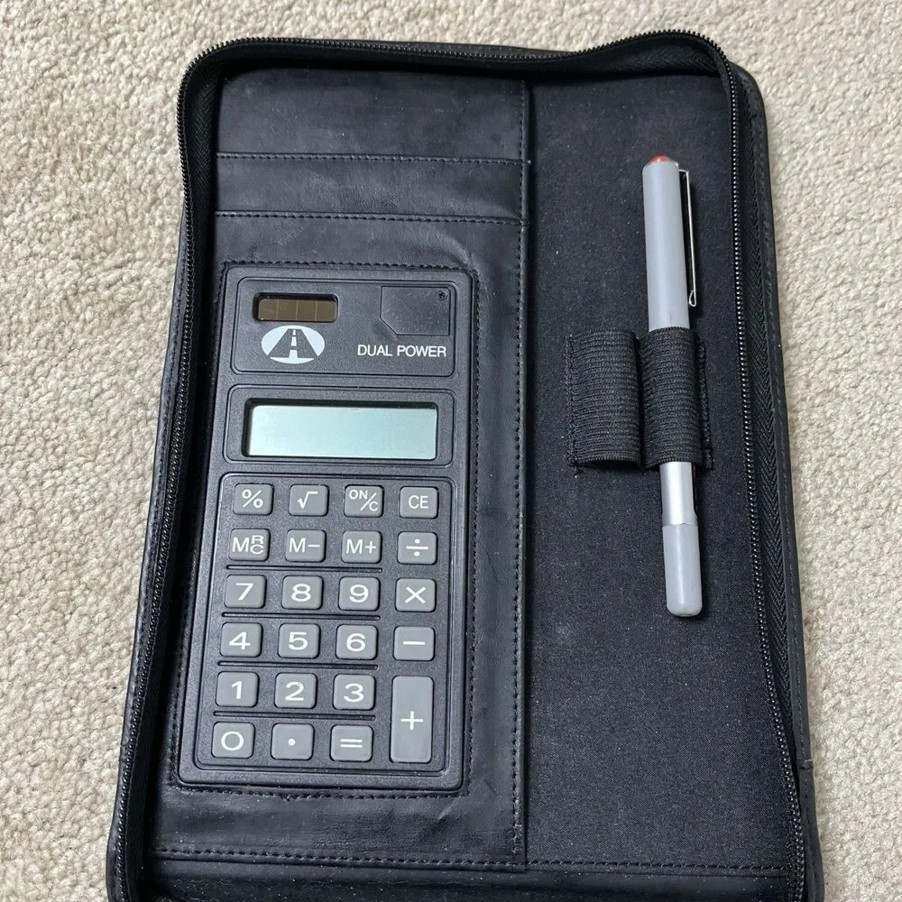 Leather Notebook Portfolio‎ Organizer with Zipper, Calculator, Rollerball Pen